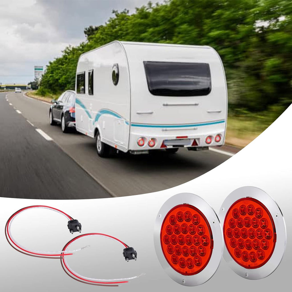 Red 4 Inch 24 LED Trailer Tail Lights, 12V IP65 Waterproof, 4 Pcs S13177