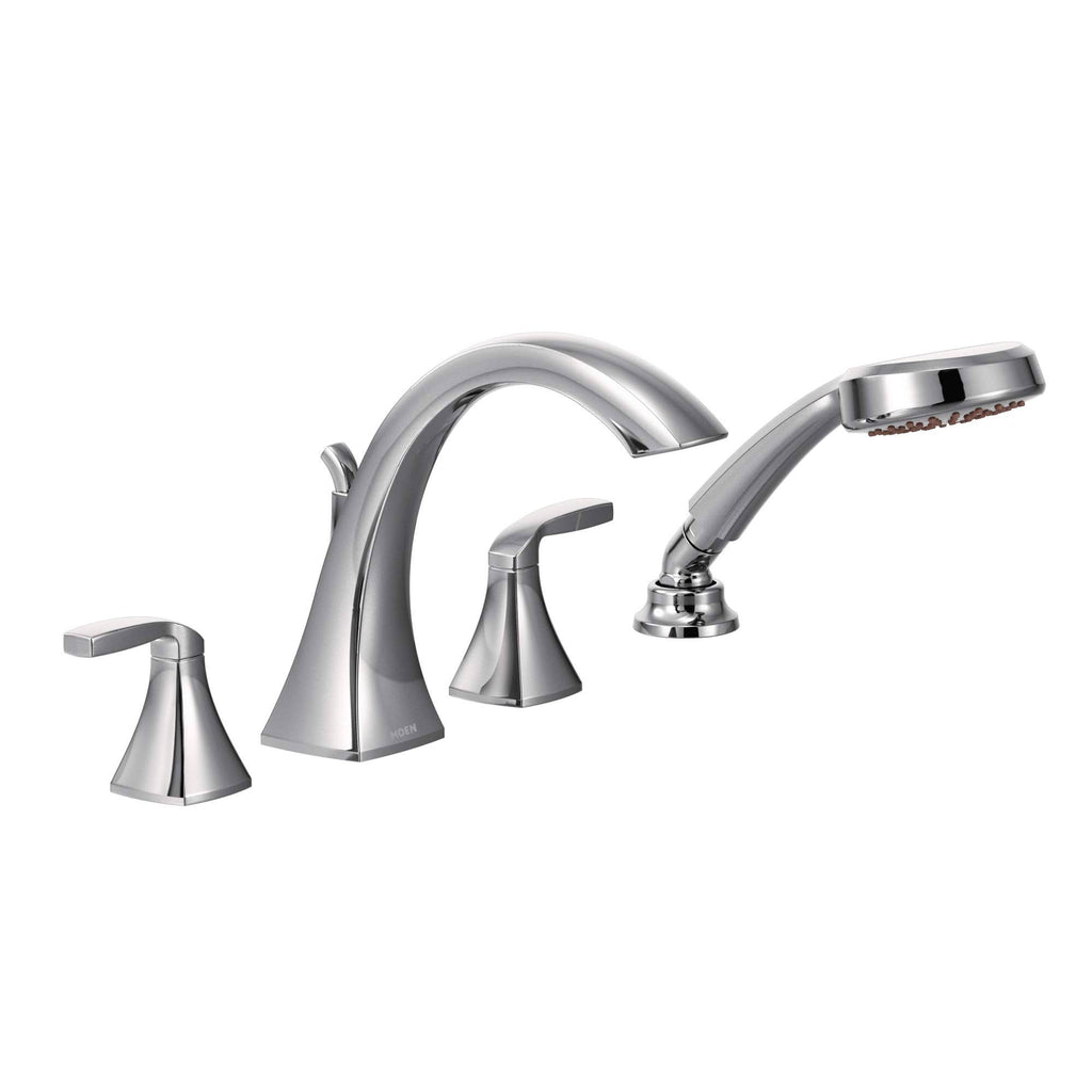 Chrome Two-Handle Roman Tub Faucet with Hand Shower D8481