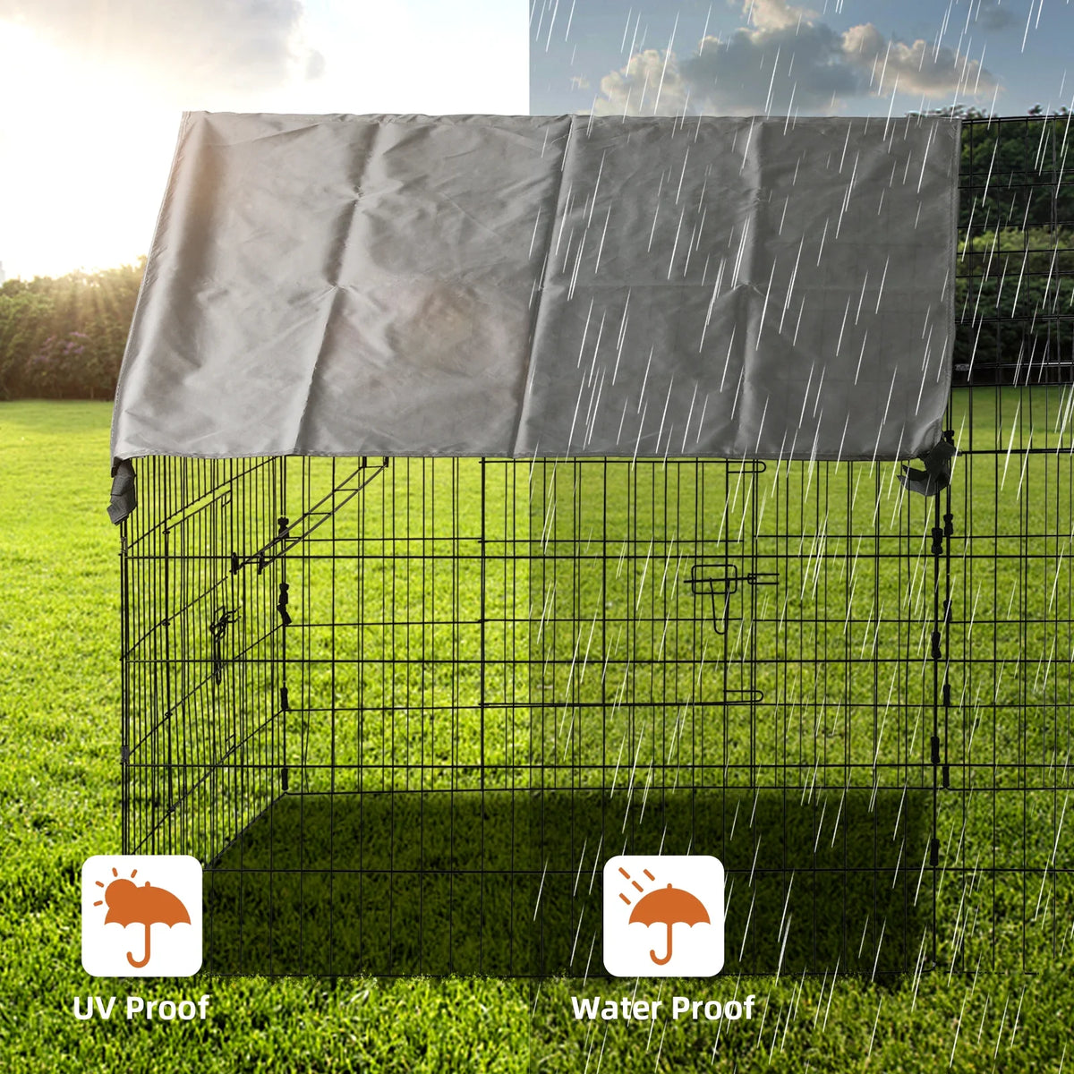 Metal Chicken Coop Pet Playpen with 8 Doors J63786