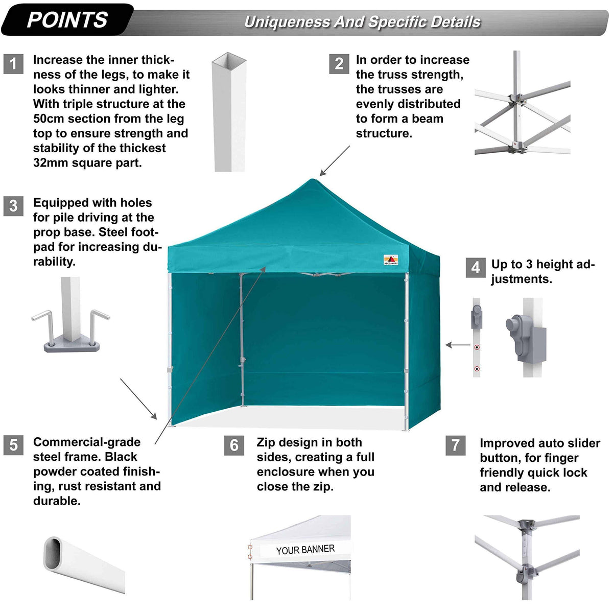 Turquoise Pop Up Canopy Tent with Sidewalls B871