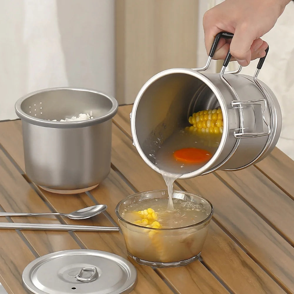 Large Capacity Stainless Steel Camping Cooking Pot with Removable Handle T3016