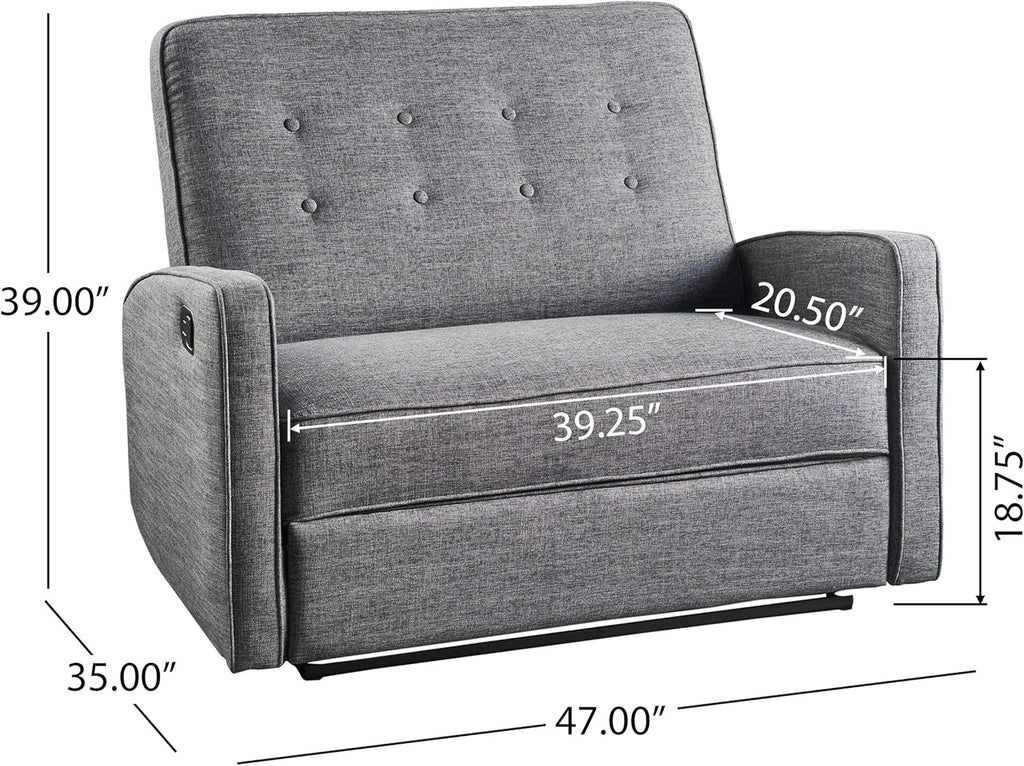 Grey Black Buttoned Fabric Reclining Loveseat F15642