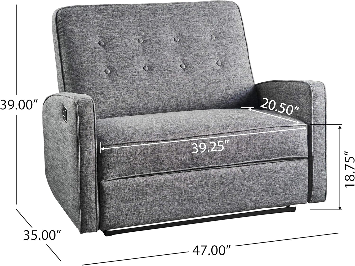 Grey Black Buttoned Fabric Reclining Loveseat F15642