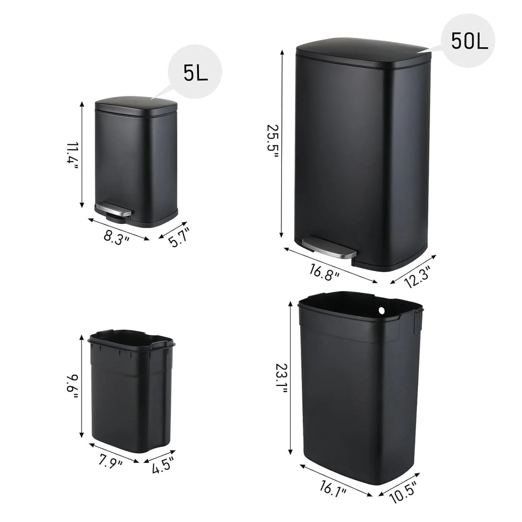 13.2 + 1.3 Gallon Stainless Steel Trash Can Combo with Soft Close Lid L153742