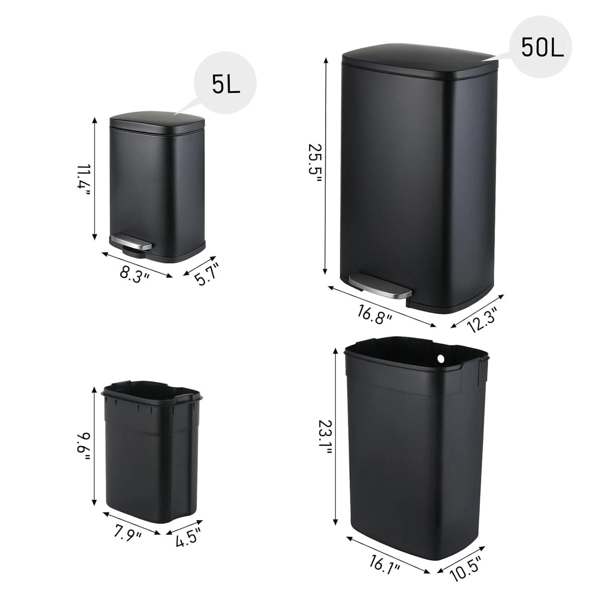 13.2 + 1.3 Gallon Stainless Steel Trash Can Combo with Soft Close Lid L153742