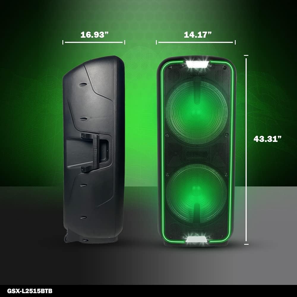 Wireless Rechargeable Portable Bluetooth LED PA System Speaker with 15 Inch Woofers and Karaoke Microphone L2222