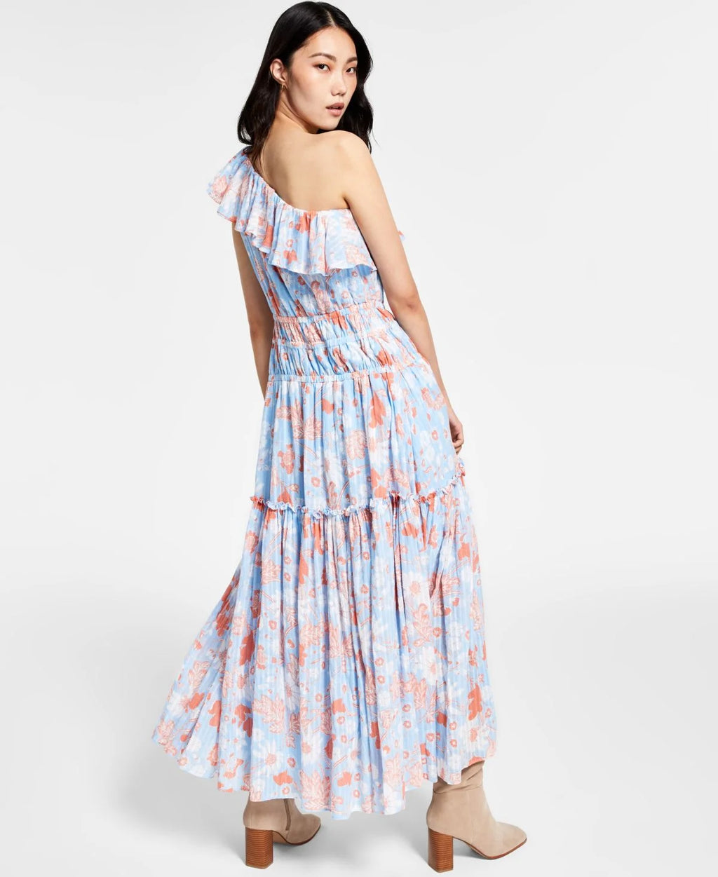 Cotton Ruffled One-Shoulder Maxi Dress Z807
