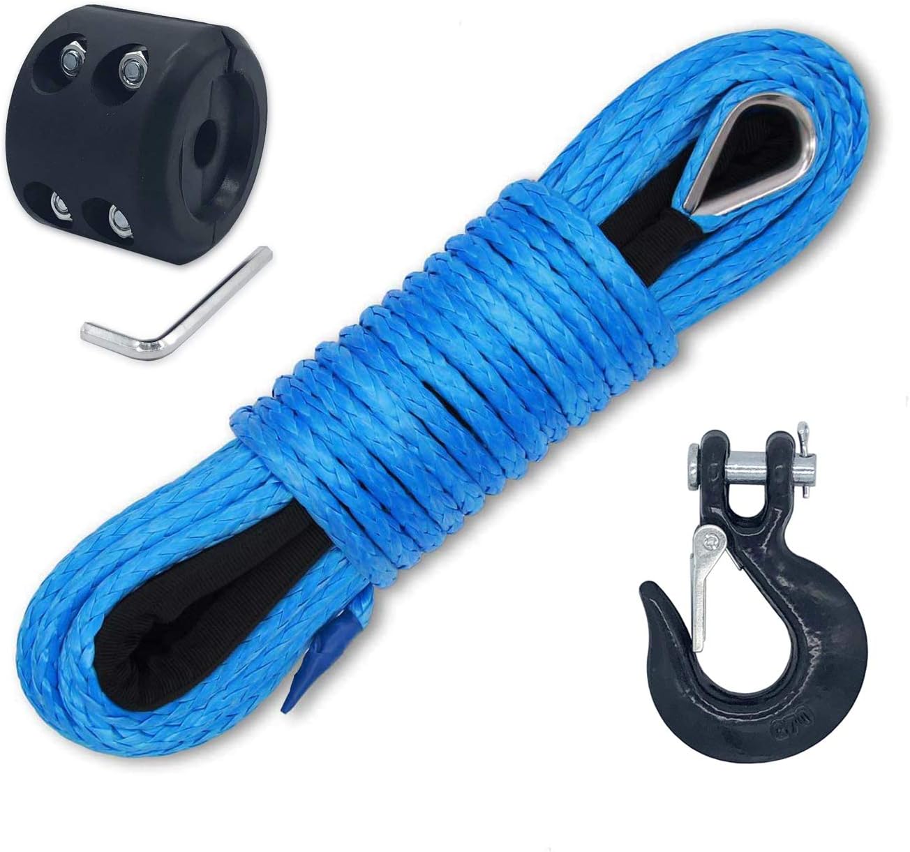 50 Feet 8500LBs Synthetic Winch Line Rope with Hook and Stopper (Blue, 1/4 inch) J84879