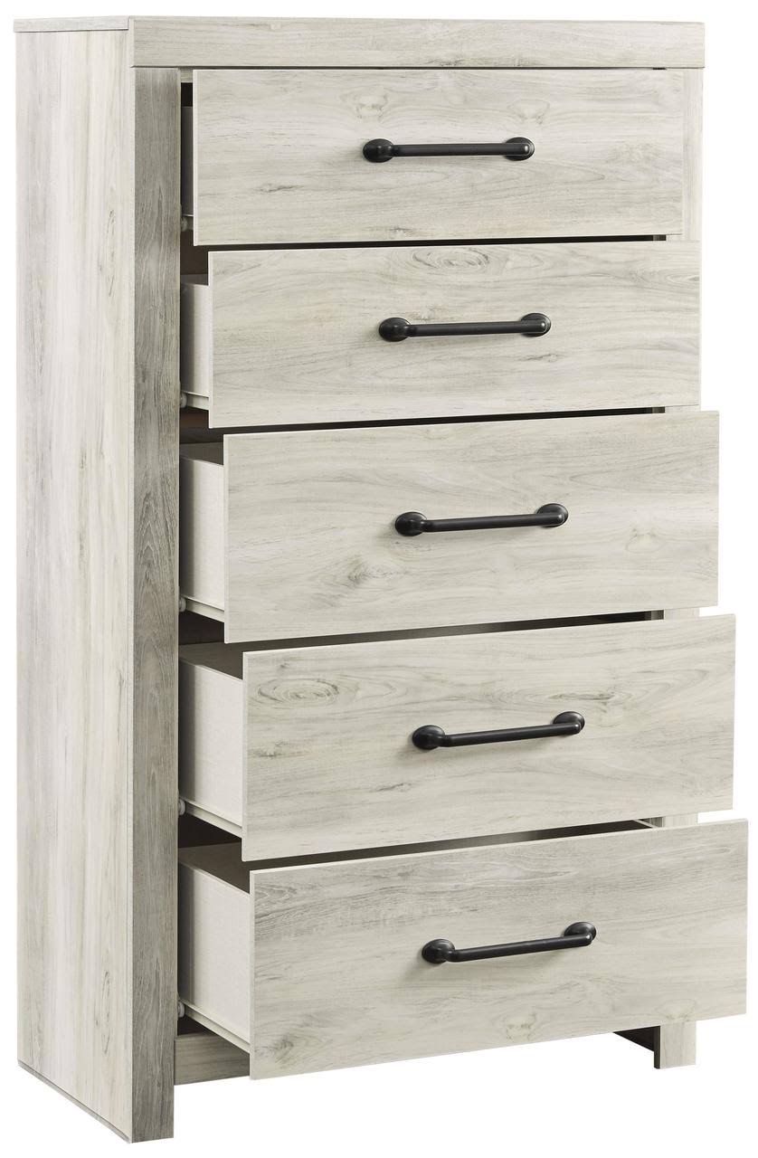 White 5 Drawer Wooden Chest with Metal Bar Handles X38956