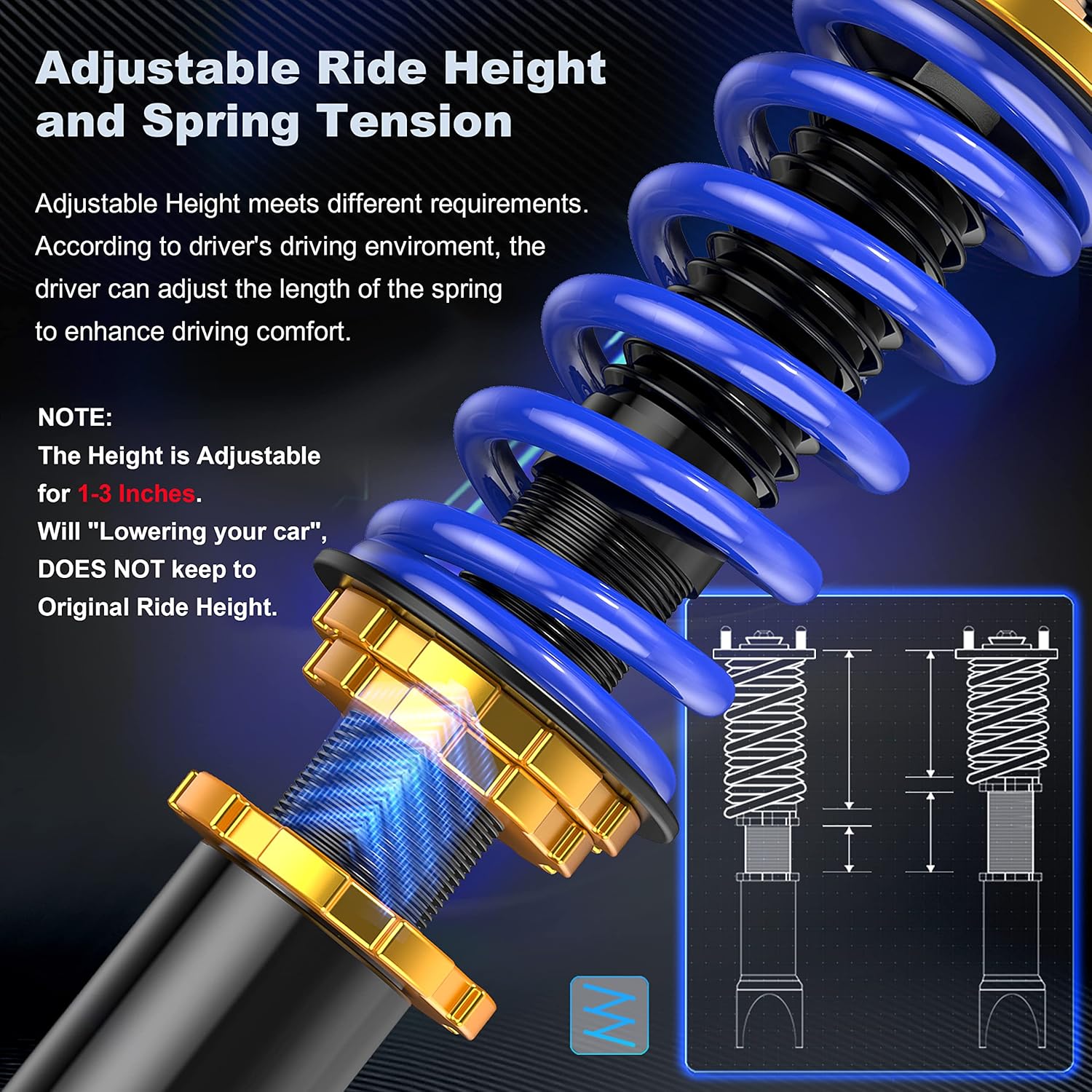 Set of 4 Adjustable Height Coilovers Struts Shock Absorber Assembly I54399