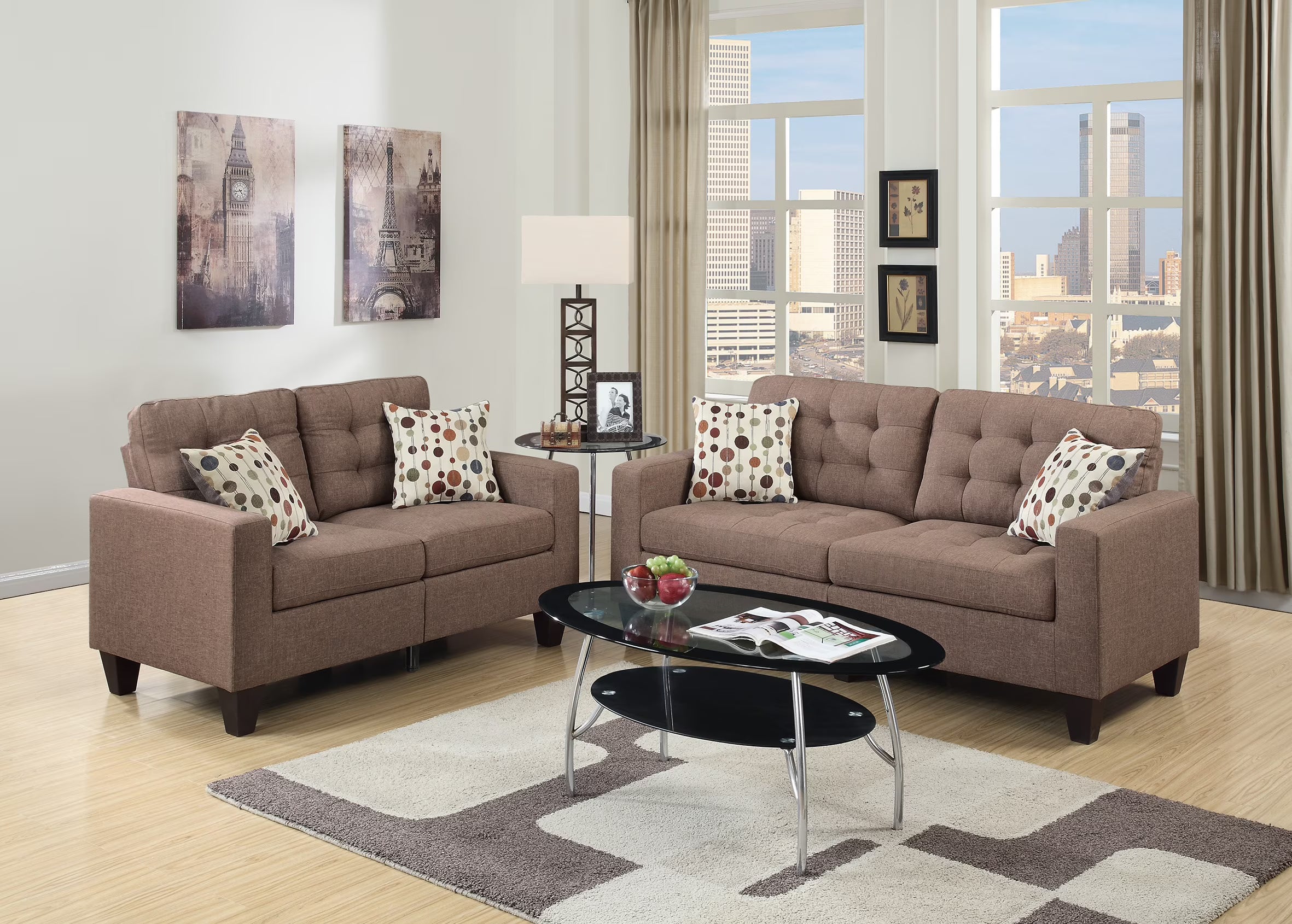 2pc Polyfiber Tufted Sofa Loveseat Couch V3018