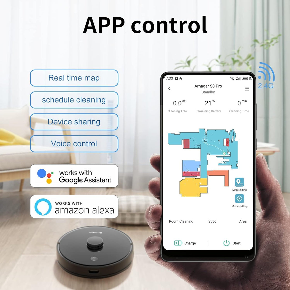 S8 Robot Vacuum and Mop Cleaner, 3500Pa Suction, App and Alexa Compatible I993182