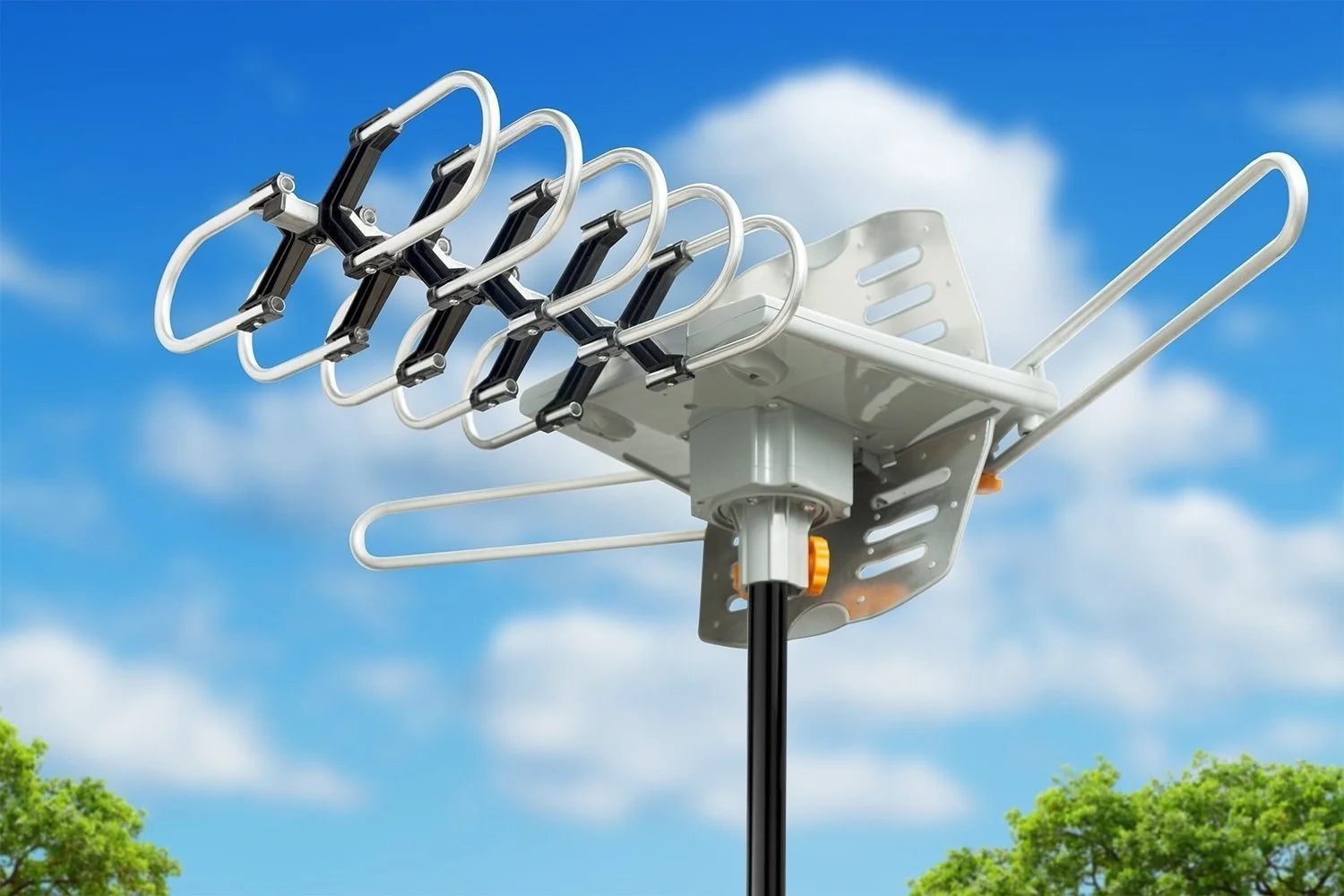 Outdoor 4K Motorized TV Antenna with Roof Tripod Mount Pole 360 Degree Rotation OTA Amplified HD Z63343
