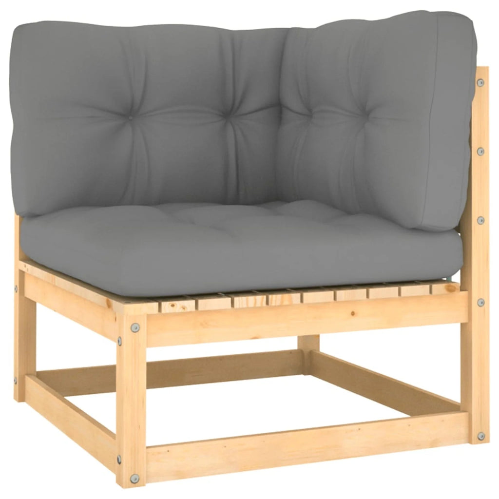 Patio Corner Sofa with Gray Cushions Pinewood Outdoor Sofa W392