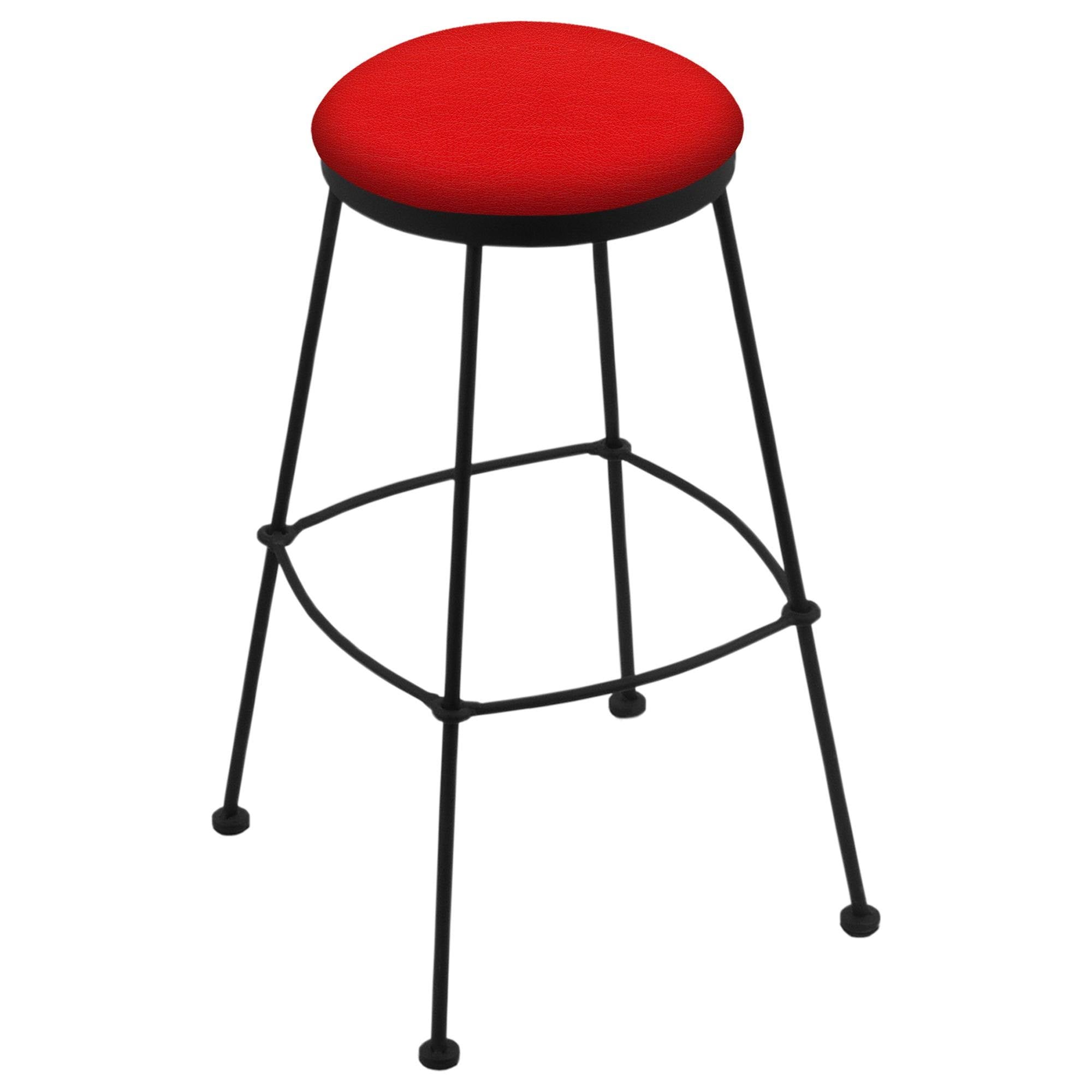 25 inch Stationary Counter Stool with Black Wrinkle Finish and Canter Red Seat L397