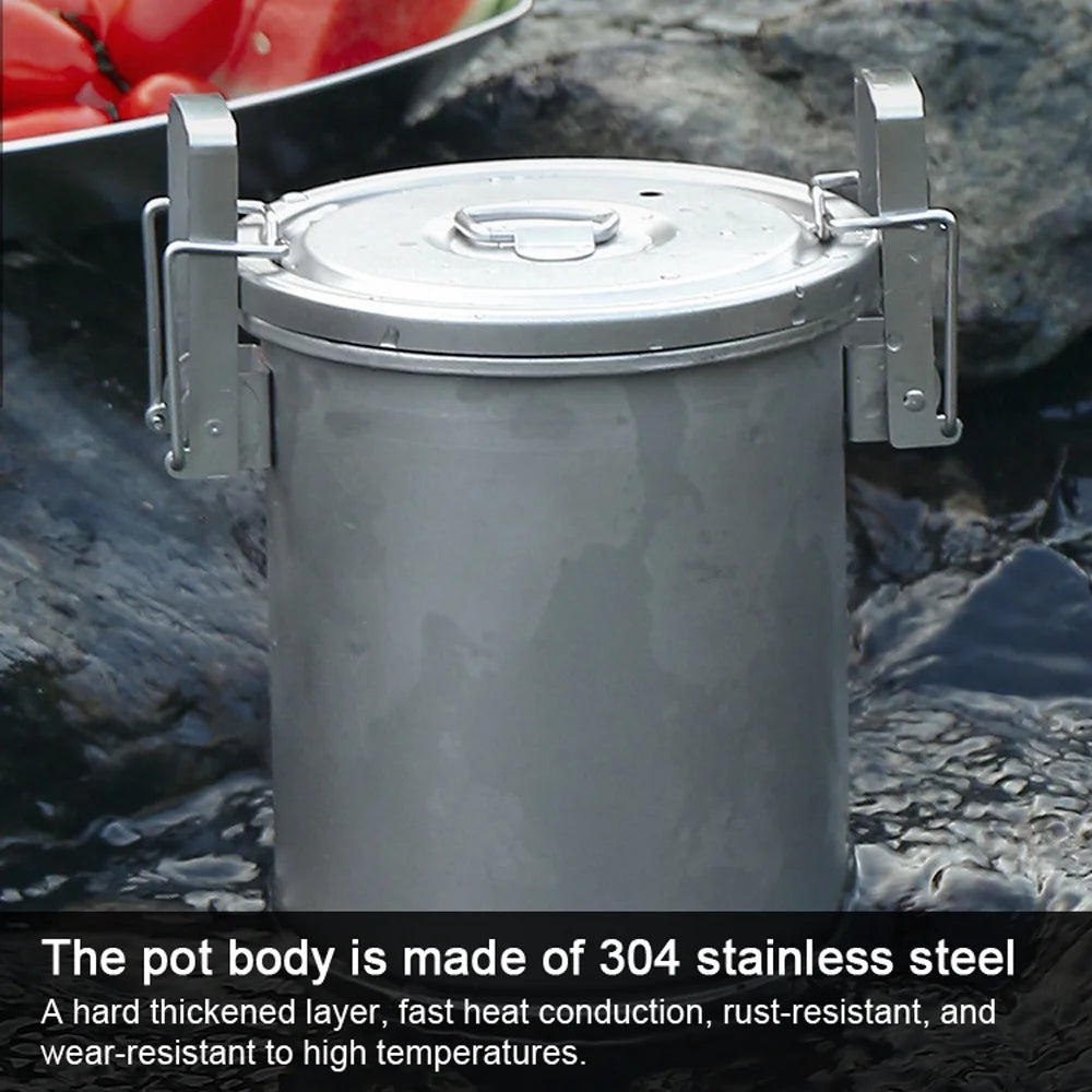Large Capacity Stainless Steel Camping Cooking Pot with Removable Handle T3016