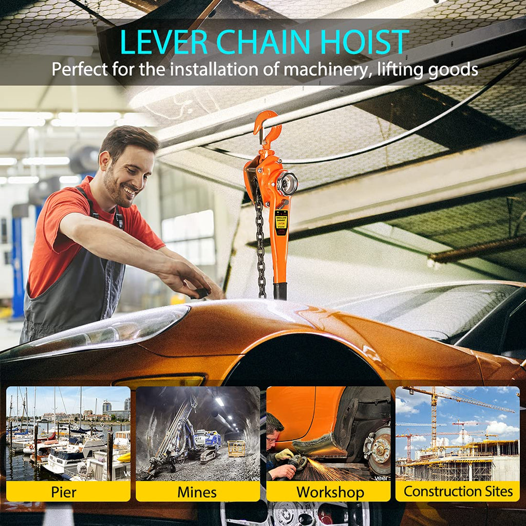 Lever Chain Hoist 1-1/2 Ton Capacity 10 Feet with 2 Hooks F7649