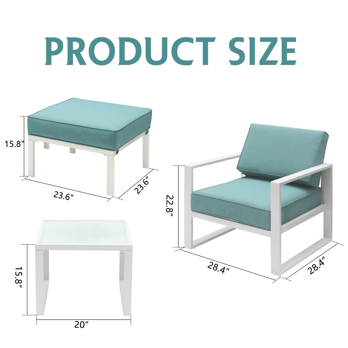 5 Pcs Patio Furniture Set Aluminum Frame Outdoor Sectional Sofa with Ottomans and Coffee, White P538