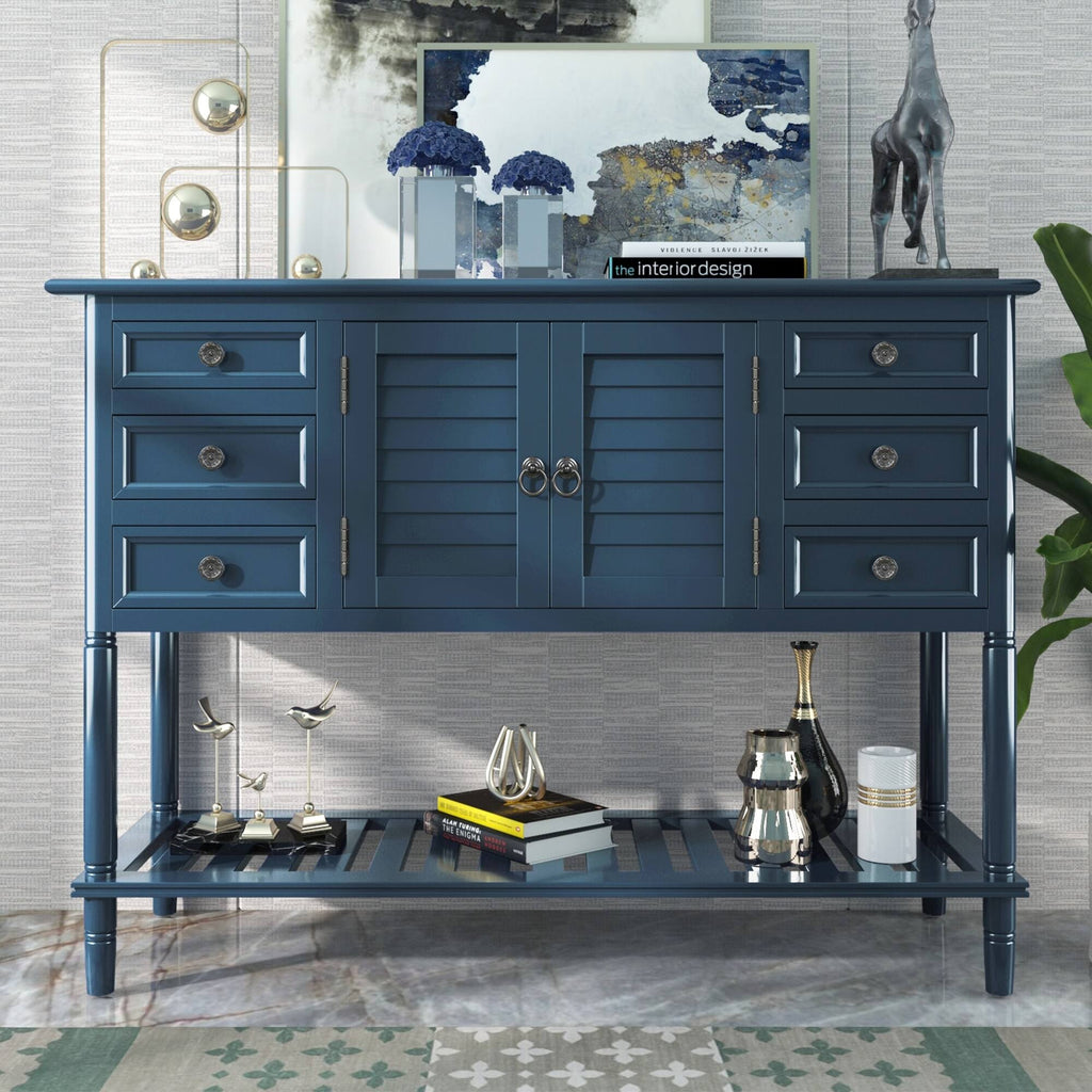 Green 6 Drawer Console Table with Cabinet D2084