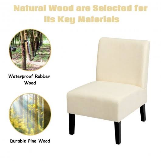 Beige Armless Accent Chair with Rubber Wood Legs T626168