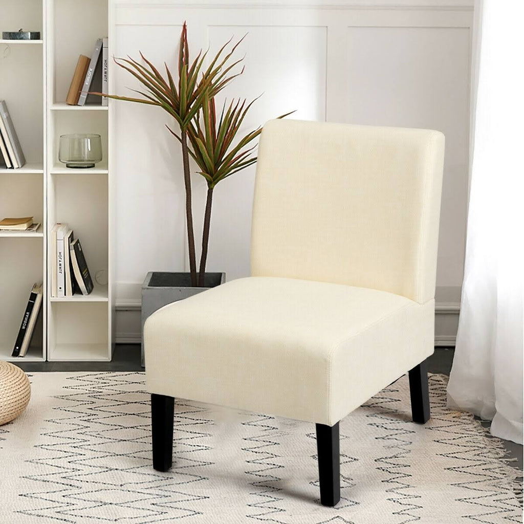 Beige Armless Accent Chair with Rubber Wood Legs T626168