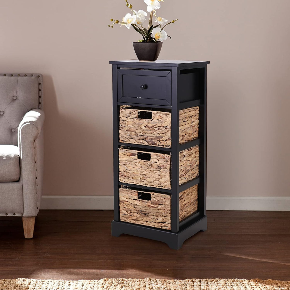 White Storage Cabinet with 1 Drawer & 3 Removable Baskets X64226