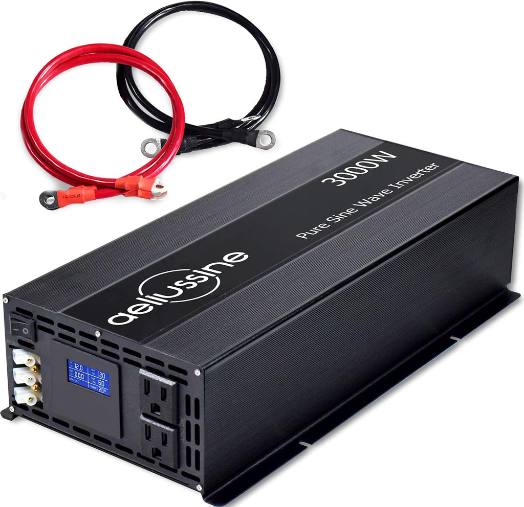 3000w Pure Sine Wave Power Inverter 12v DC to AC 110v 120v with 2 US Socket Hardwire Terminal LCD Display T8979