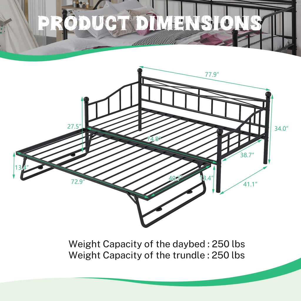 Black Twin Size Metal Daybed with Trundle E633070