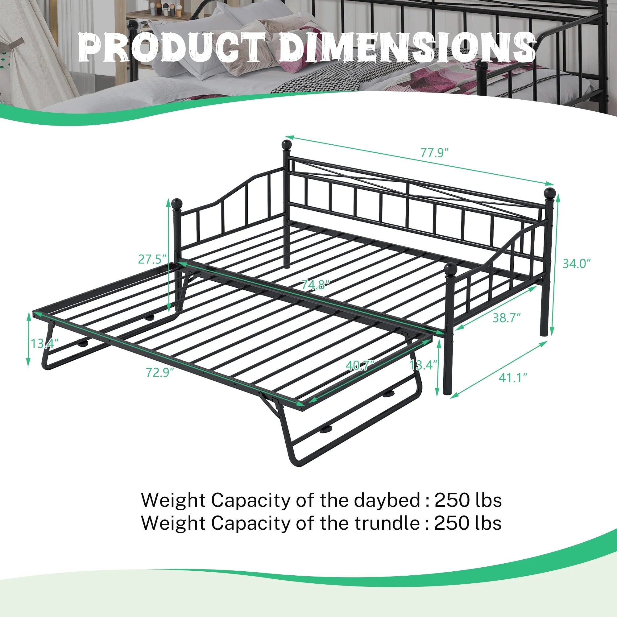 Black Twin Size Metal Daybed with Trundle E633070