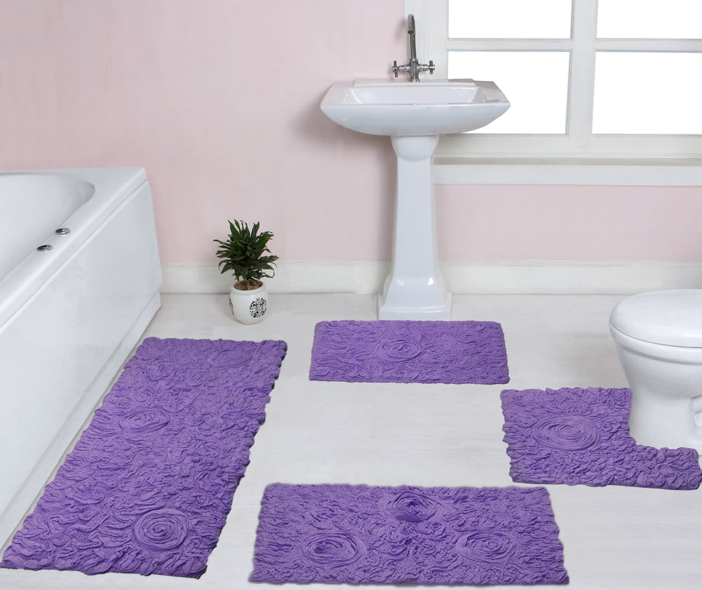 Purple 4 Piece Cotton Bath Rug Set B765477