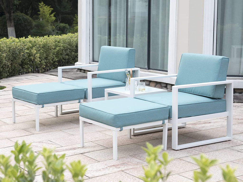 5 Pcs Patio Furniture Set Aluminum Frame Outdoor Sectional Sofa with Ottomans and Coffee, White P538