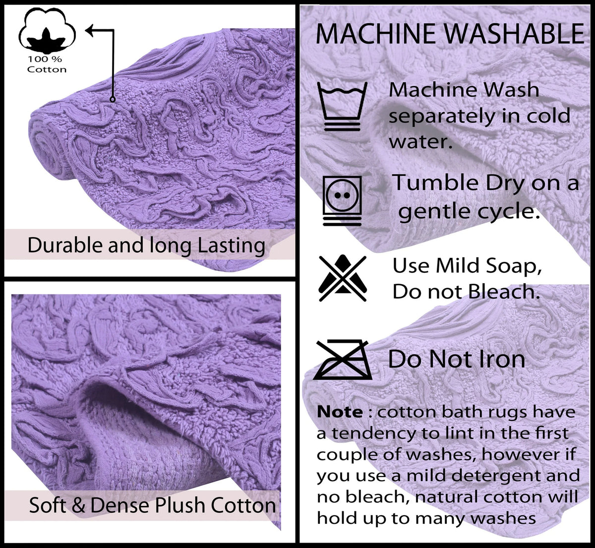 Purple 4 Piece Cotton Bath Rug Set B765477