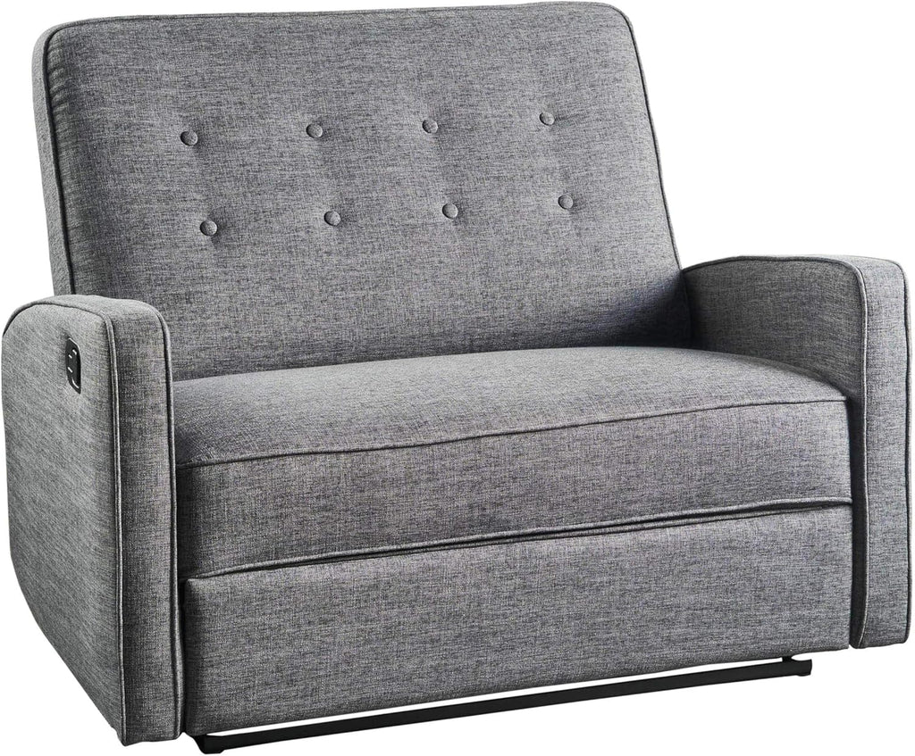 Grey Black Buttoned Fabric Reclining Loveseat F15642