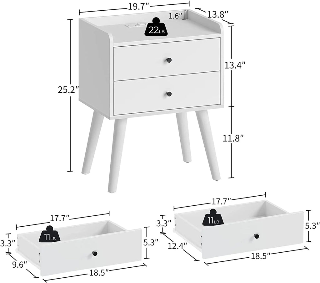 White Nightstand with 2 Sliding Drawers P207700