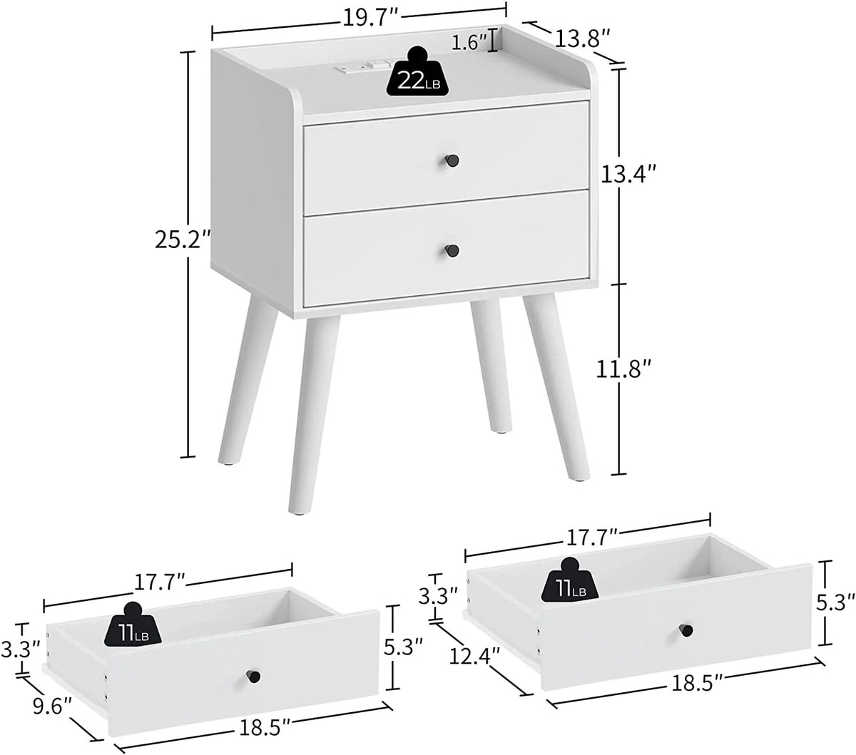White Nightstand with 2 Sliding Drawers P207700
