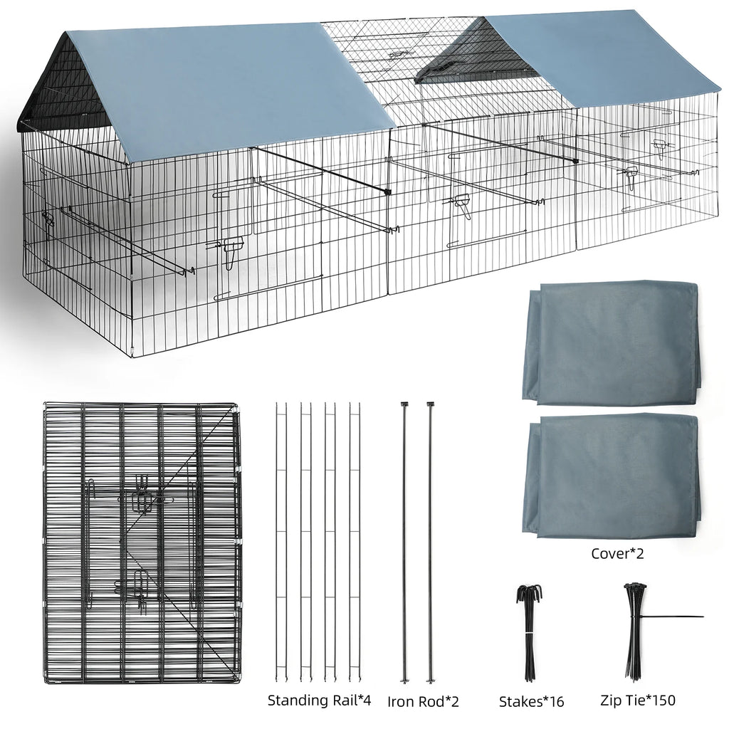 Metal Chicken Coop Pet Playpen with 8 Doors J63786