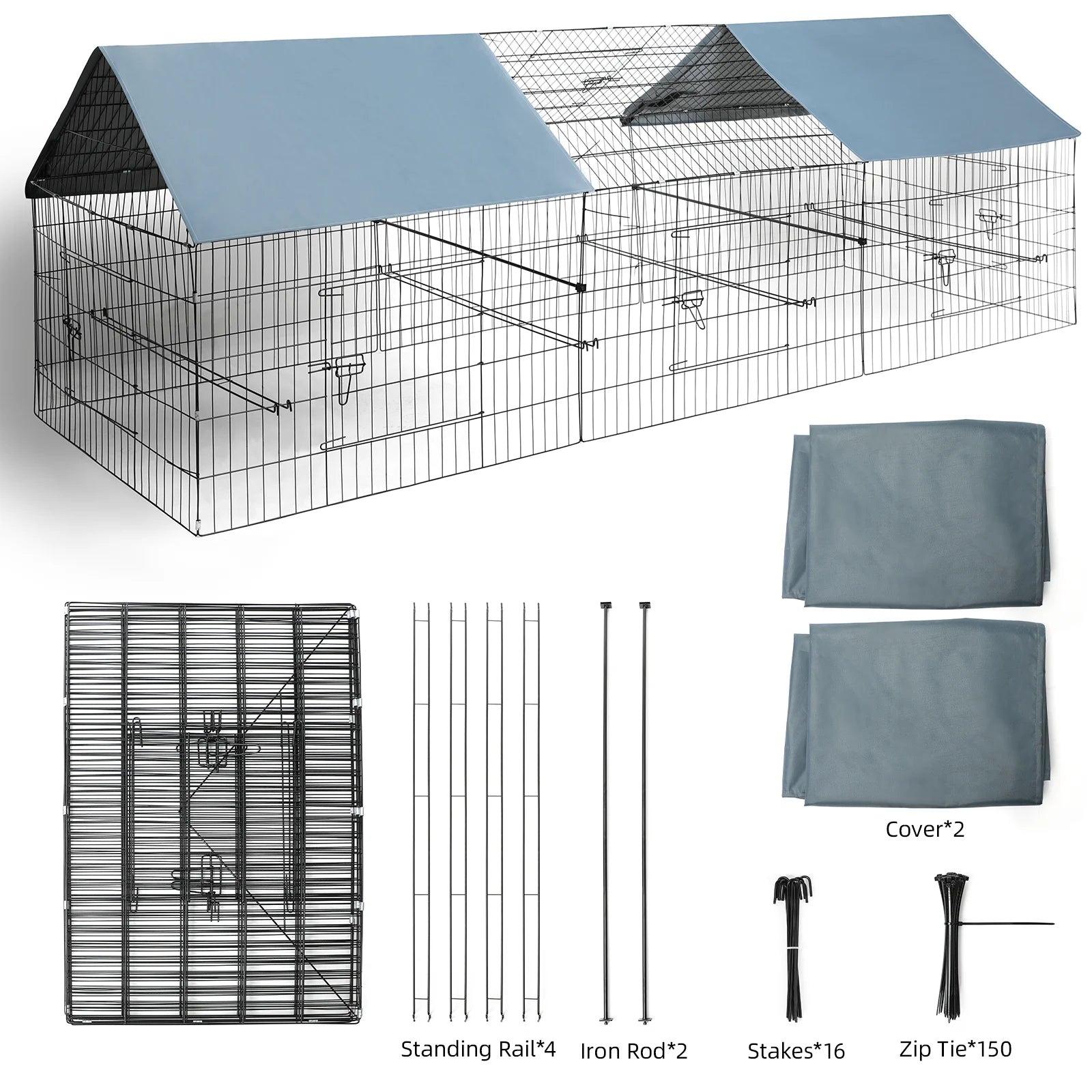 Metal Chicken Coop Pet Playpen with 8 Doors J63786