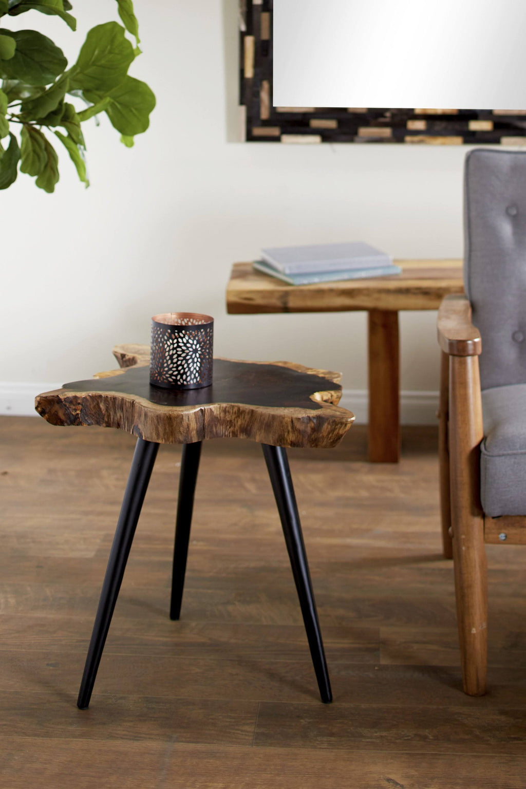 Brown Rosewood and Metal Accent Table O1815