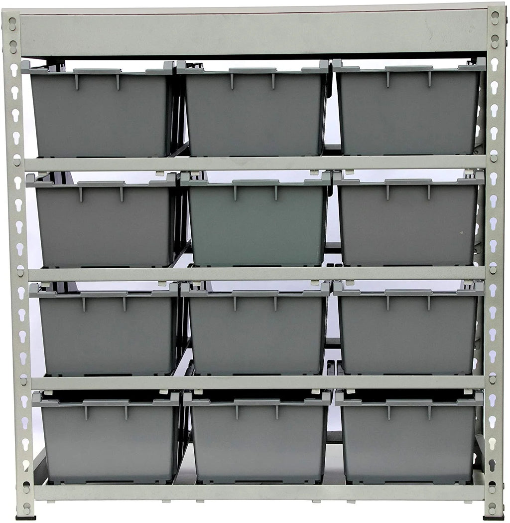 4-Tier Metal Organizer Shelving Rack with 12 Bins in Gray R335