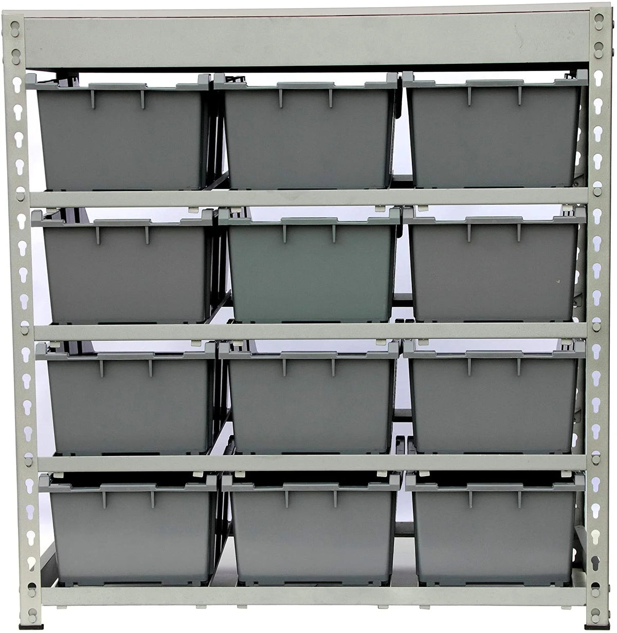 4-Tier Metal Organizer Shelving Rack with 12 Bins in Gray R335