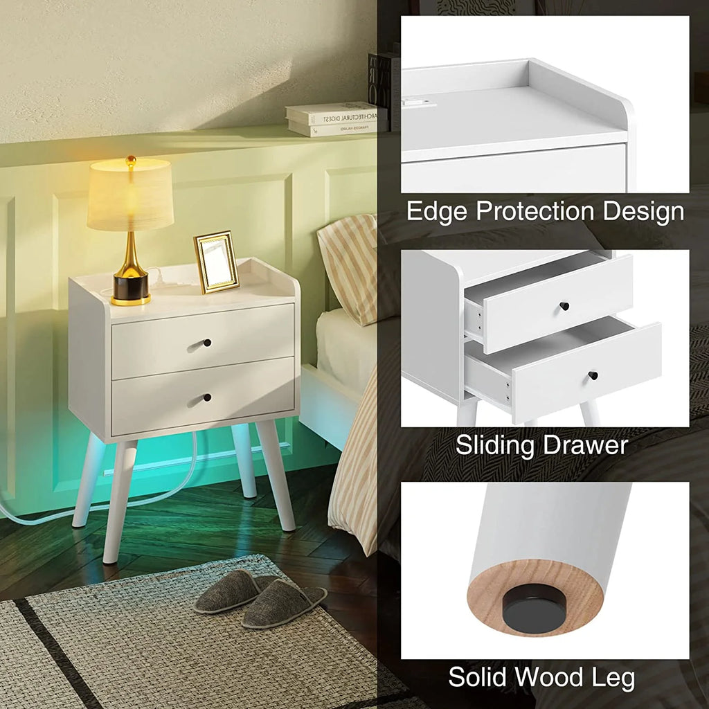 White Nightstand with 2 Sliding Drawers P207700