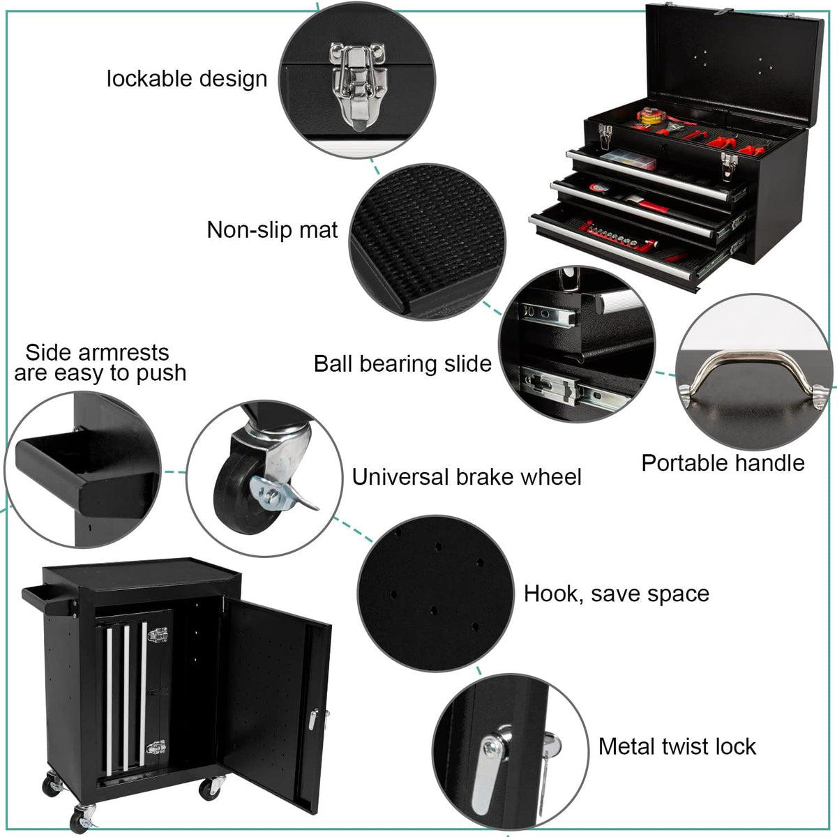 Rolling Tool Chest with Detachable Tool Box G238694