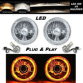 Amber LED Halo Angel Eye Crystal Clear Headlight Pair S413