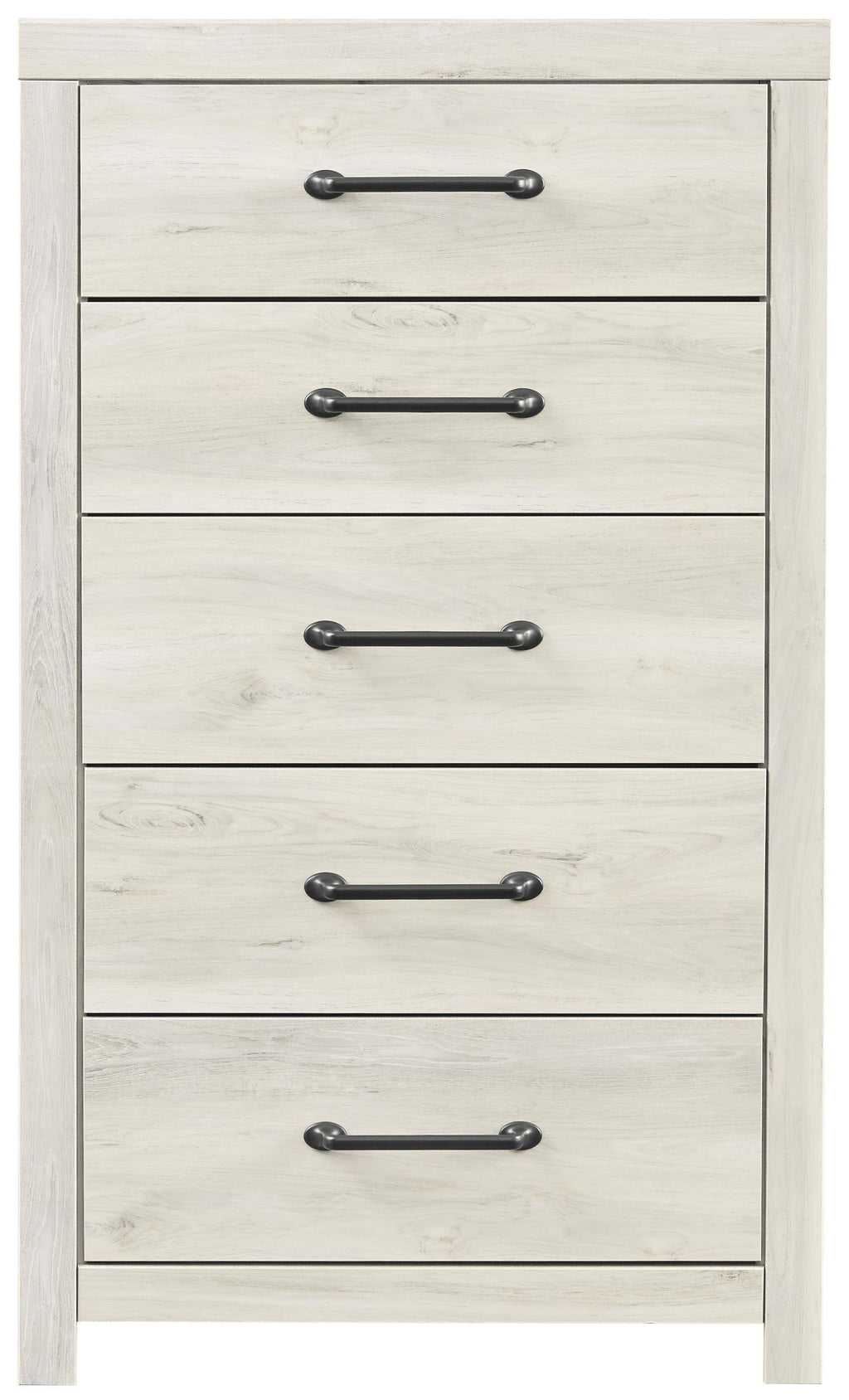 White 5 Drawer Wooden Chest with Metal Bar Handles X38956