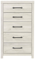 White 5 Drawer Wooden Chest with Metal Bar Handles X38956