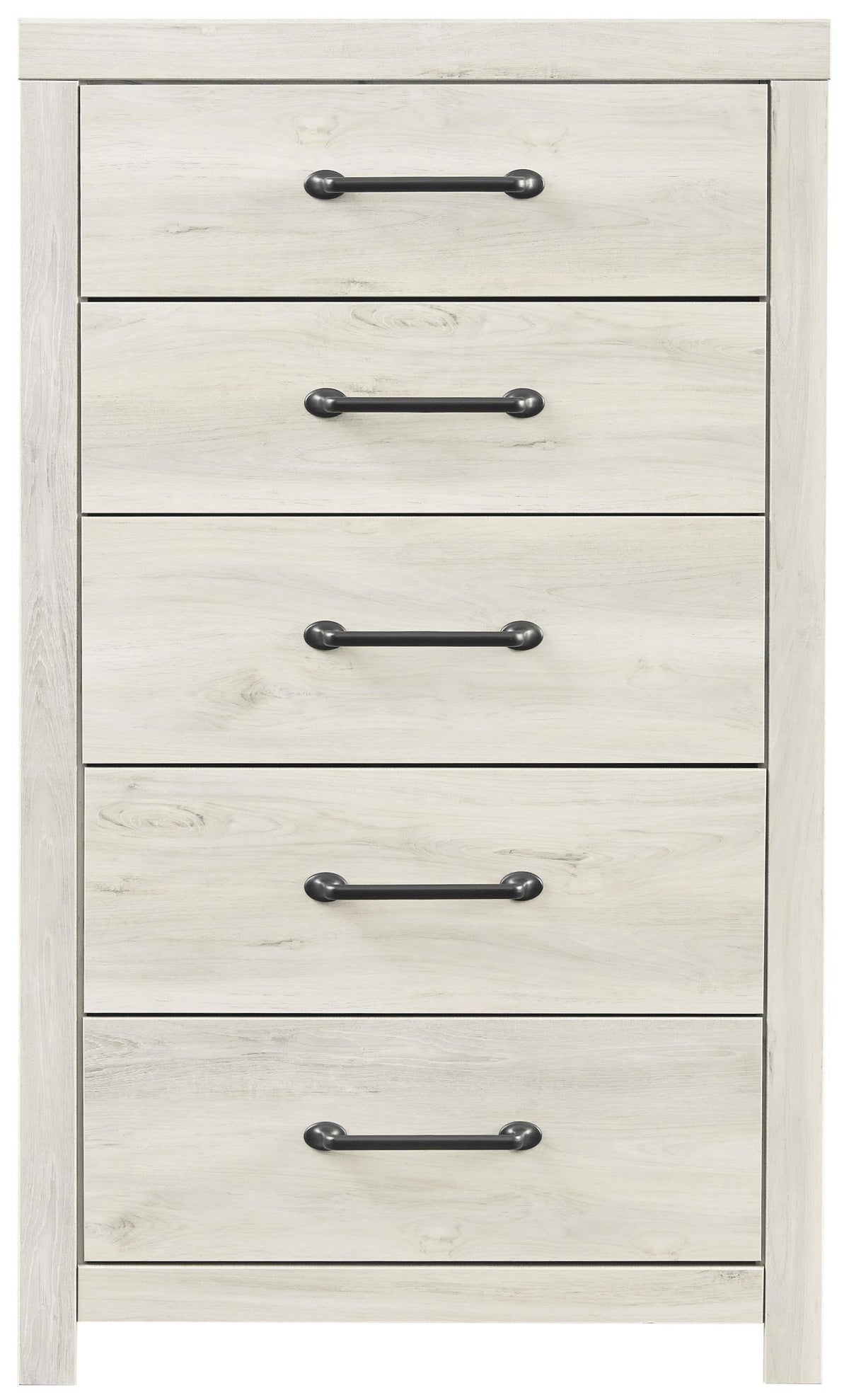 White 5 Drawer Wooden Chest with Metal Bar Handles X38956