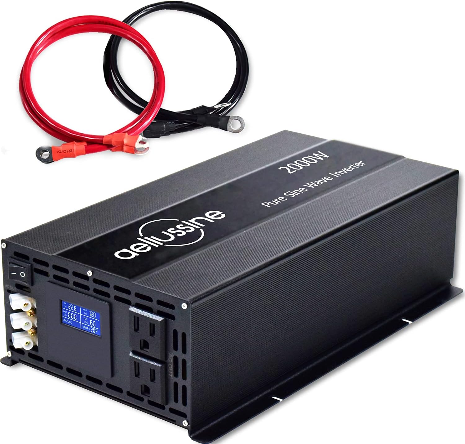 3000w Pure Sine Wave Power Inverter 12v DC to AC 110v 120v with 2 US Socket Hardwire Terminal LCD Display T8979