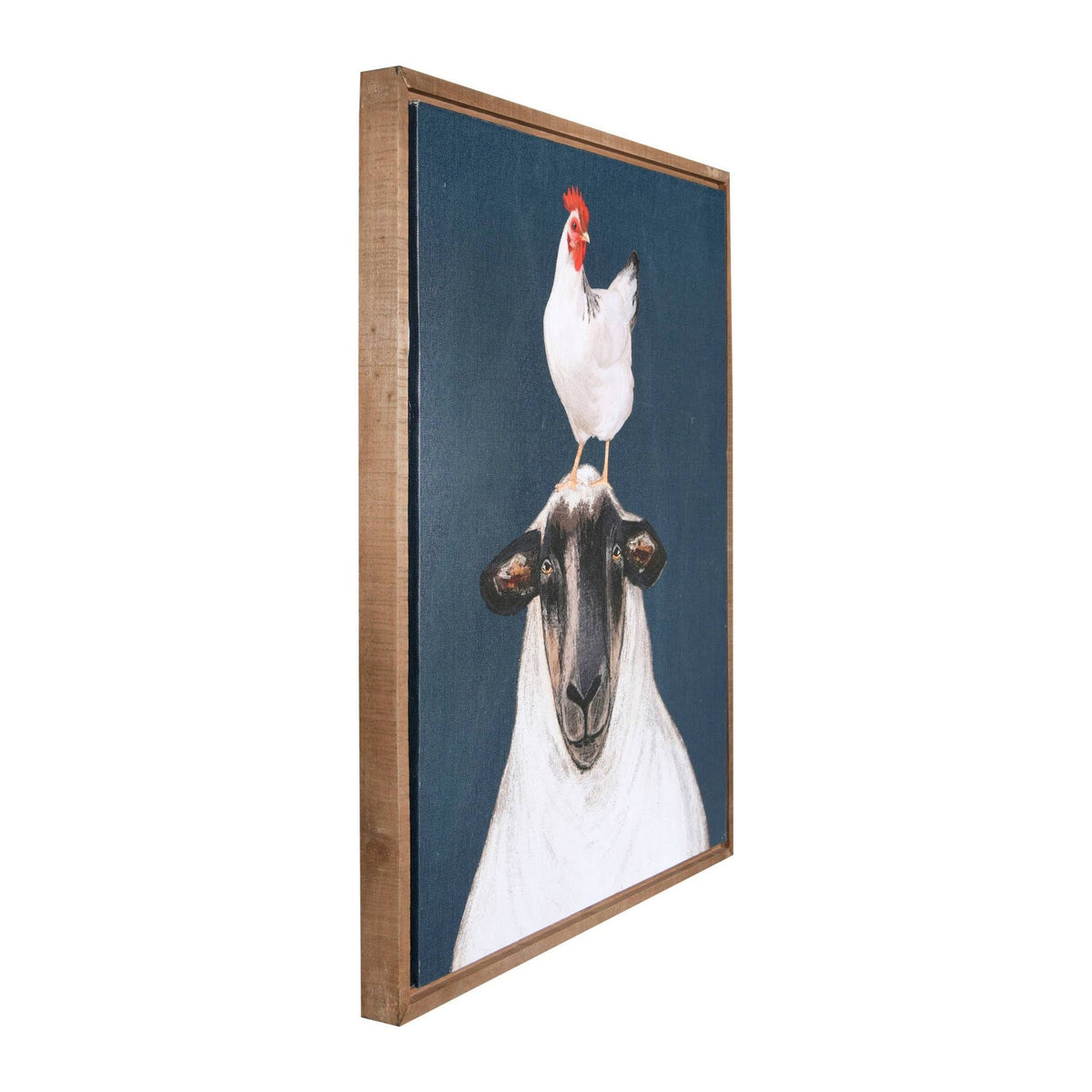 Wood Framed Canvas Wall Decor with Sheep & Chicken H365