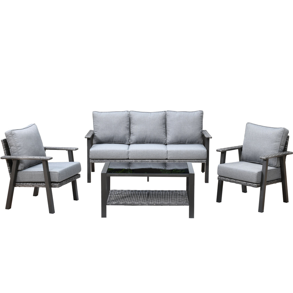 4 Piece Outdoor Wicker Sectional Sofa with 5" Cushions Q258023