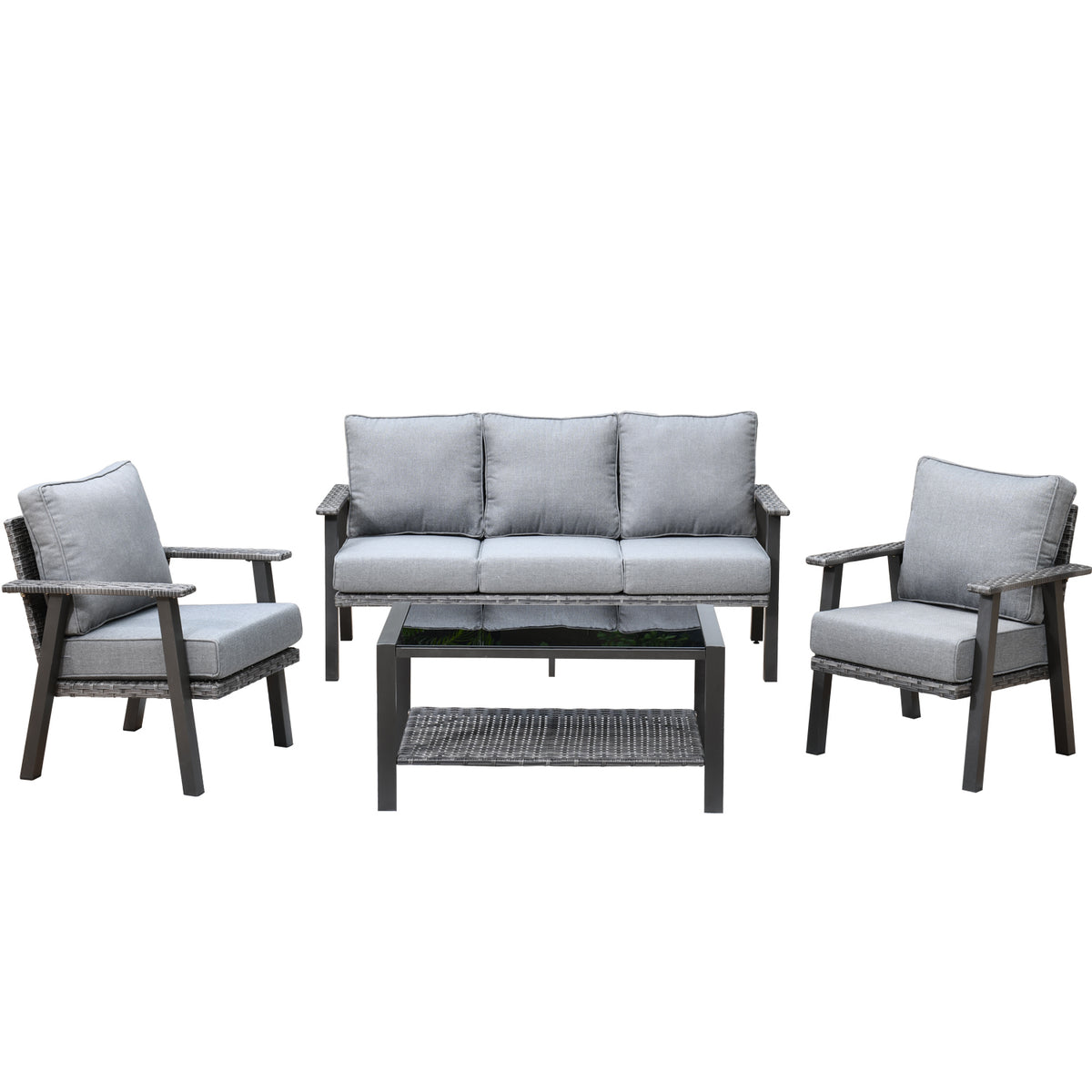4 Piece Outdoor Wicker Sectional Sofa with 5" Cushions Q258023